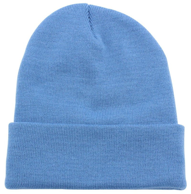 Top Level Beanie Men Women - Unisex Cuffed Plain Skull Knit Hat Cap, Sky - Image 1